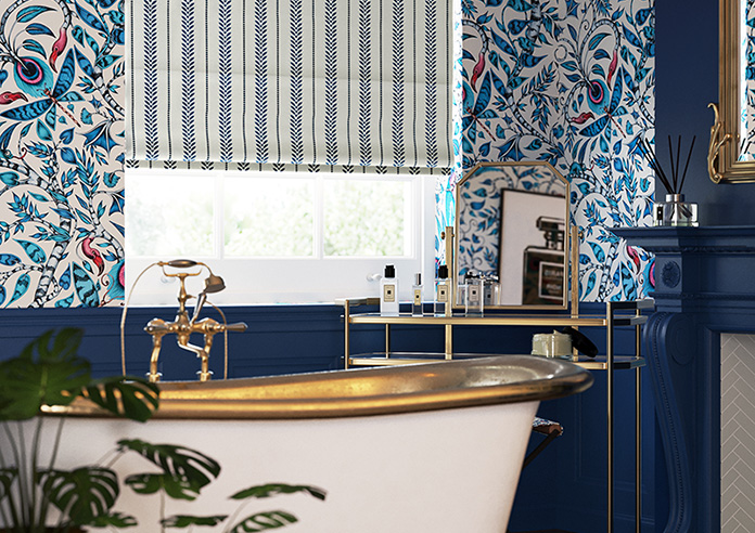 Laurel Stripe, Royal - Motorised Roman Blind - Image 5